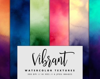 Vibrant Watercolor Digital Paper, Watercolor Textures, Watercolor Backgrounds, Printable, Instant Download, Watercolor Ombre, Commercial Use