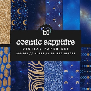 Blue Galaxy digitaal papier, Celestial Star Patterns, Space Scrapbook Paper, Constellation-achtergronden, naadloze texturen, Instant Download