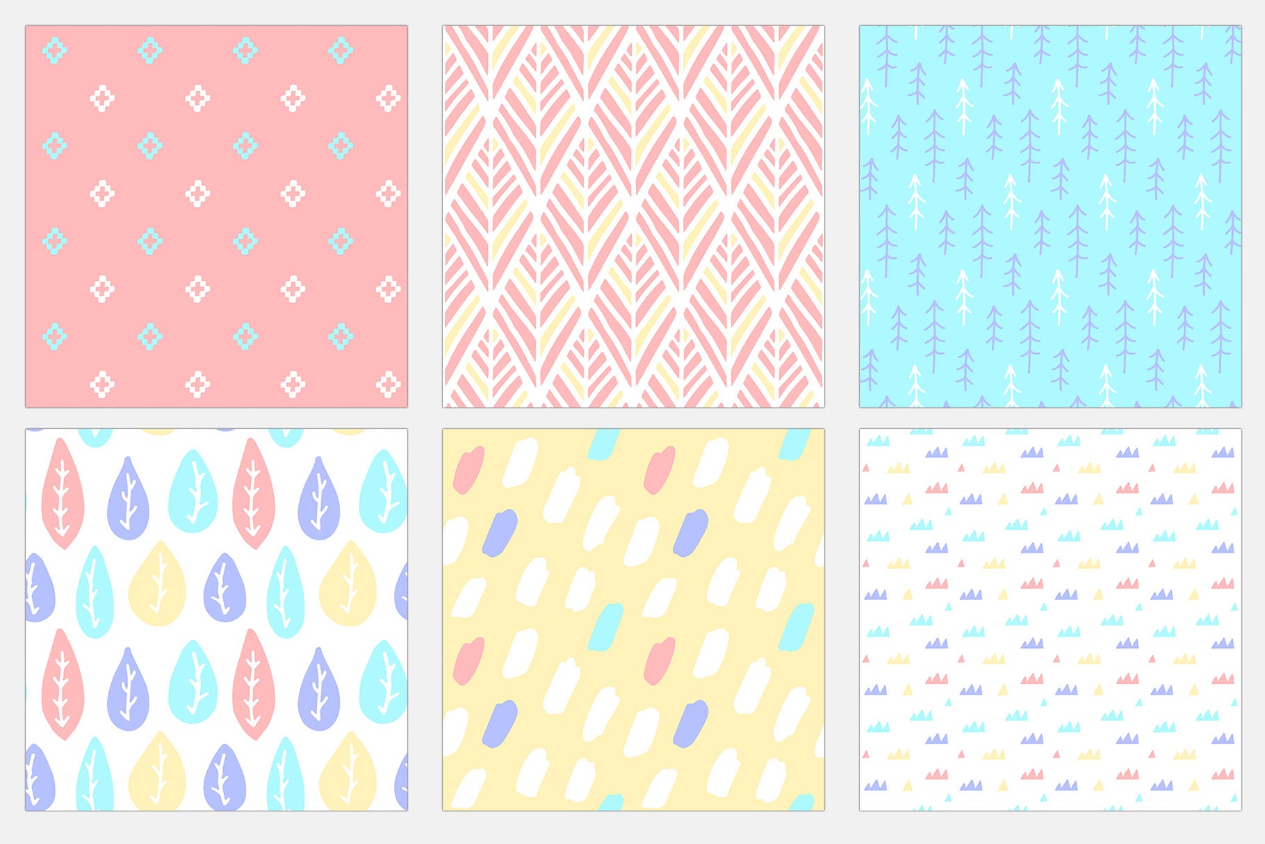 Pastel Scandinavian Digital Paper, Handdrawn, Floral, Geometric ...