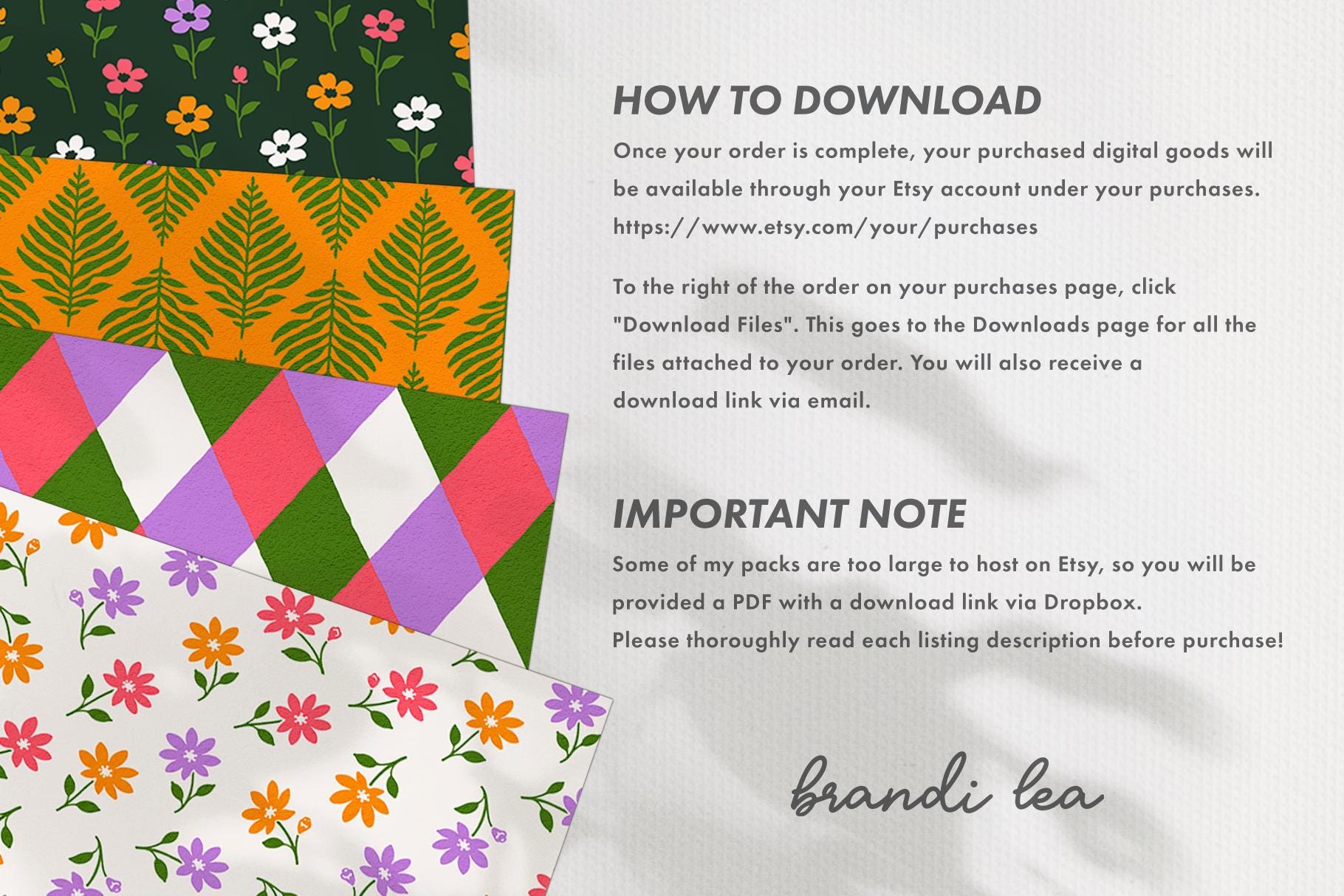Green and Purple Floral Digital Paper Set, Botanical Seamless Trendy ...