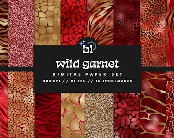 Rot & Gold Tier Print, Digitales Papier, Tiermuster, Safari Scrapbook Papier, Tiger Hintergründe, nahtlose Texturen, Instant Download