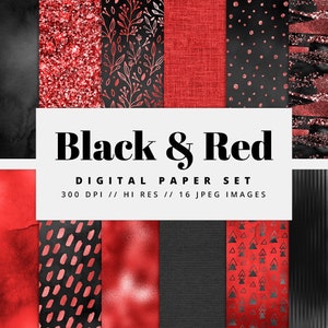 Schwarze und rote Folie, digitales Papier, nahtlose metallische Texturen, bezaubernde Hintergründe, druckbares Sammelalbum, sofortiger Download, kommerzielle Nutzung