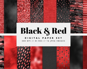 Black & Red Foil Digital Paper, Seamless Textures, Digital Metallic Foil, Glam Texture, Printable, Instant Download, Commercial Use