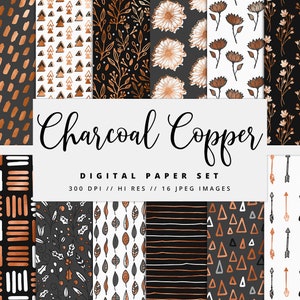 Schwarz & Kupfer Goldfolie digitales Papier, Kupferfolie Texturen, Floral digitales Papier, bedruckbar, sofort Download, Gold, kommerzielle Nutzung