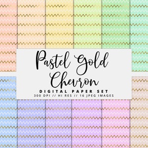 Pastel Gold Foil Chevron Digital Paper, Pastel Backgrounds, Gold Glitter, Rainbow, Printable, Instant Download, Commercial Use