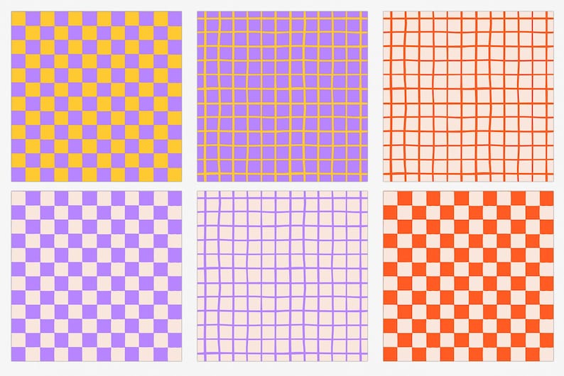 Colorful Checker Pattern Digital Paper Set, Grid Seamless Trendy ...