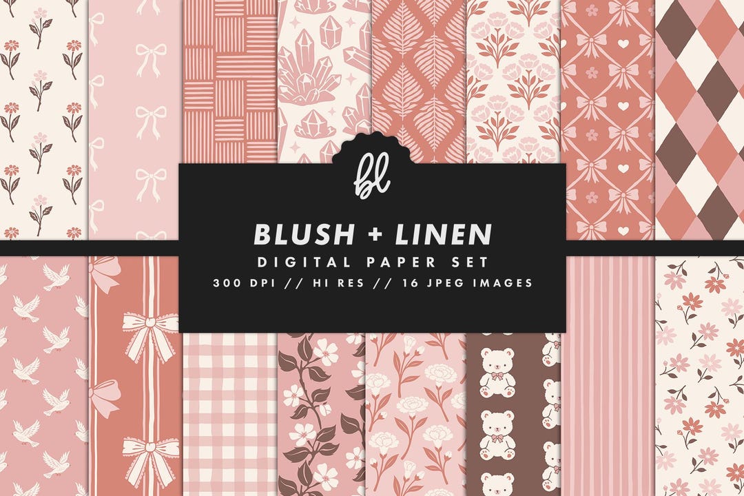 Rose Pink Floral Digital Paper Set, Blush Cottagecore Seamless Trendy ...