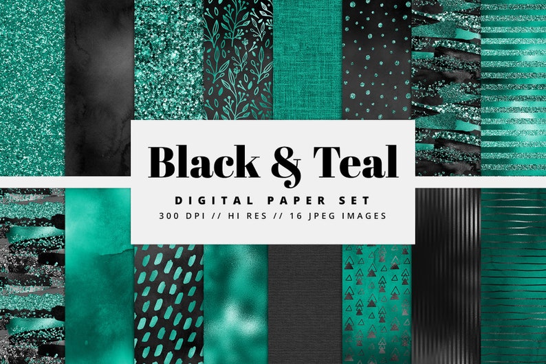 Black & Teal Foil Digital Paper Seamless Textures Digital image 0