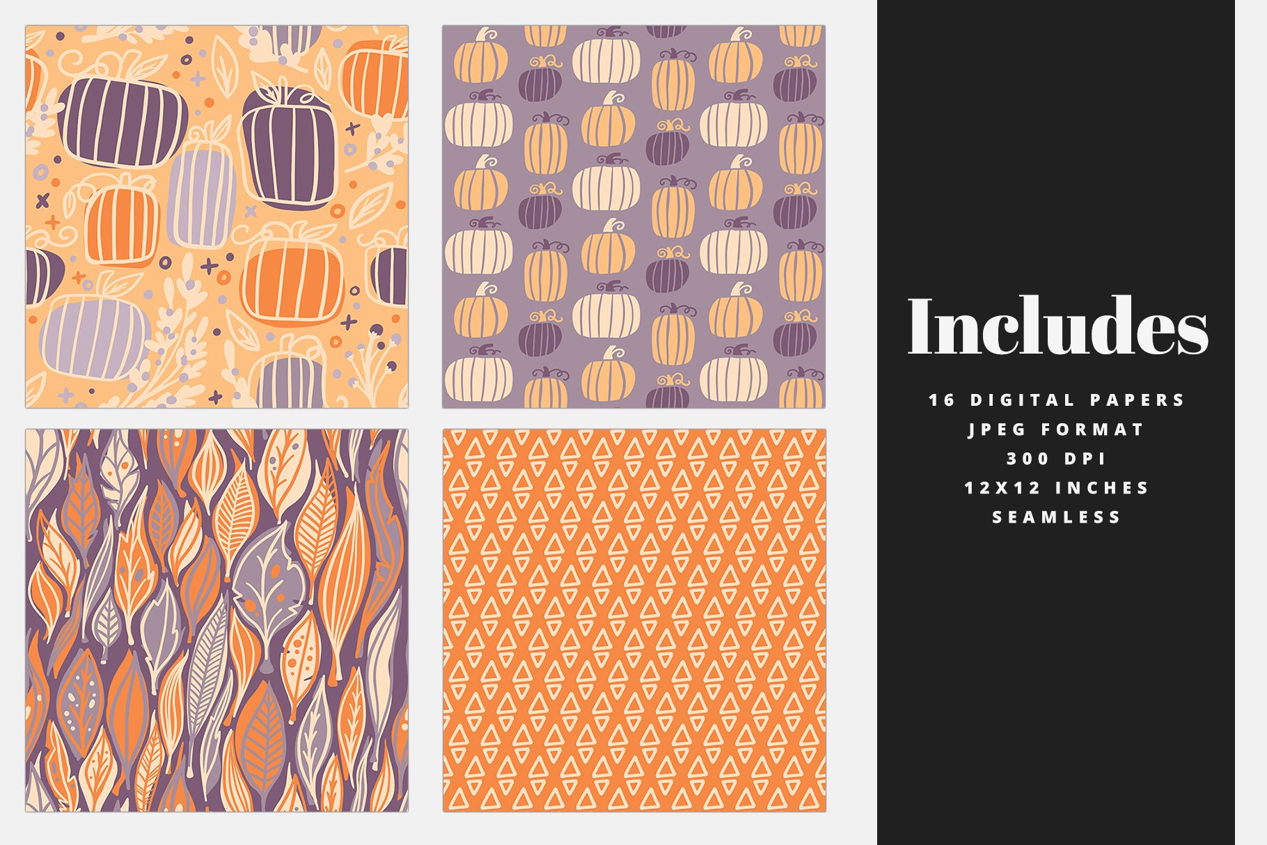 Pumpkin Spice Fall Digital Paper Set, Seamless Textures, Abstract ...