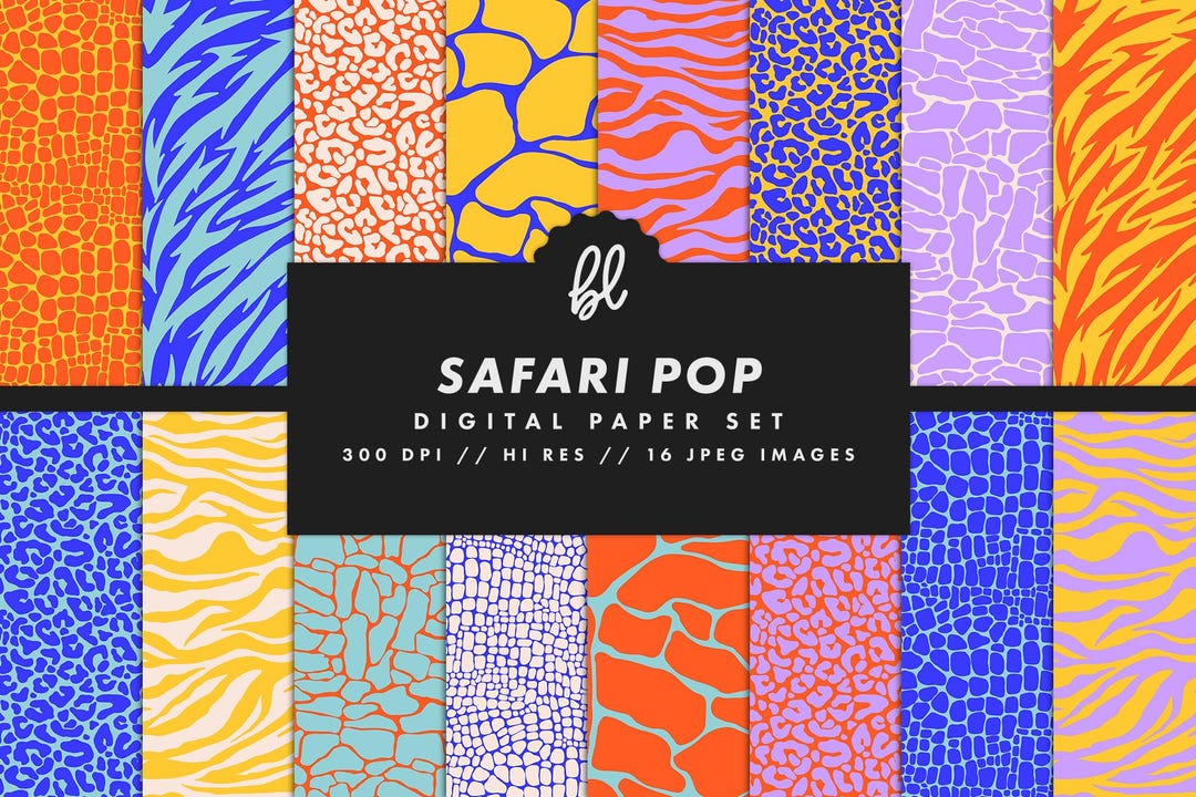 Vibrant Safari Animal Print Digital Paper Set, Seamless Trendy Patterns ...