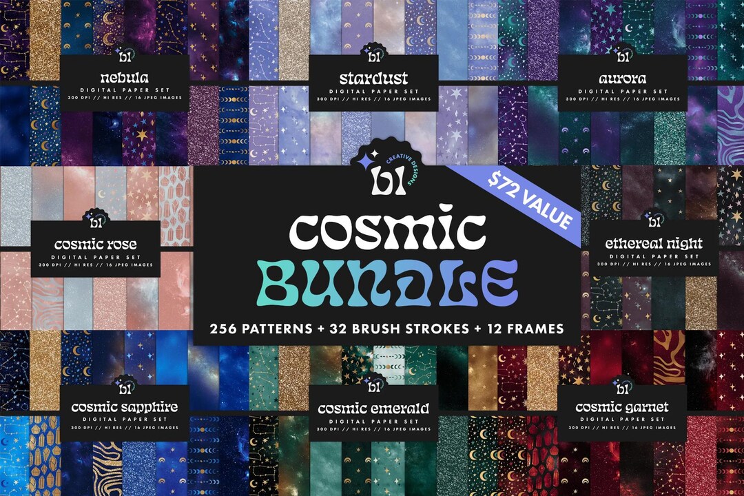 Galaxy Digital Paper Bundle, Celestial Pattern Pack, Space Scrapbook ...