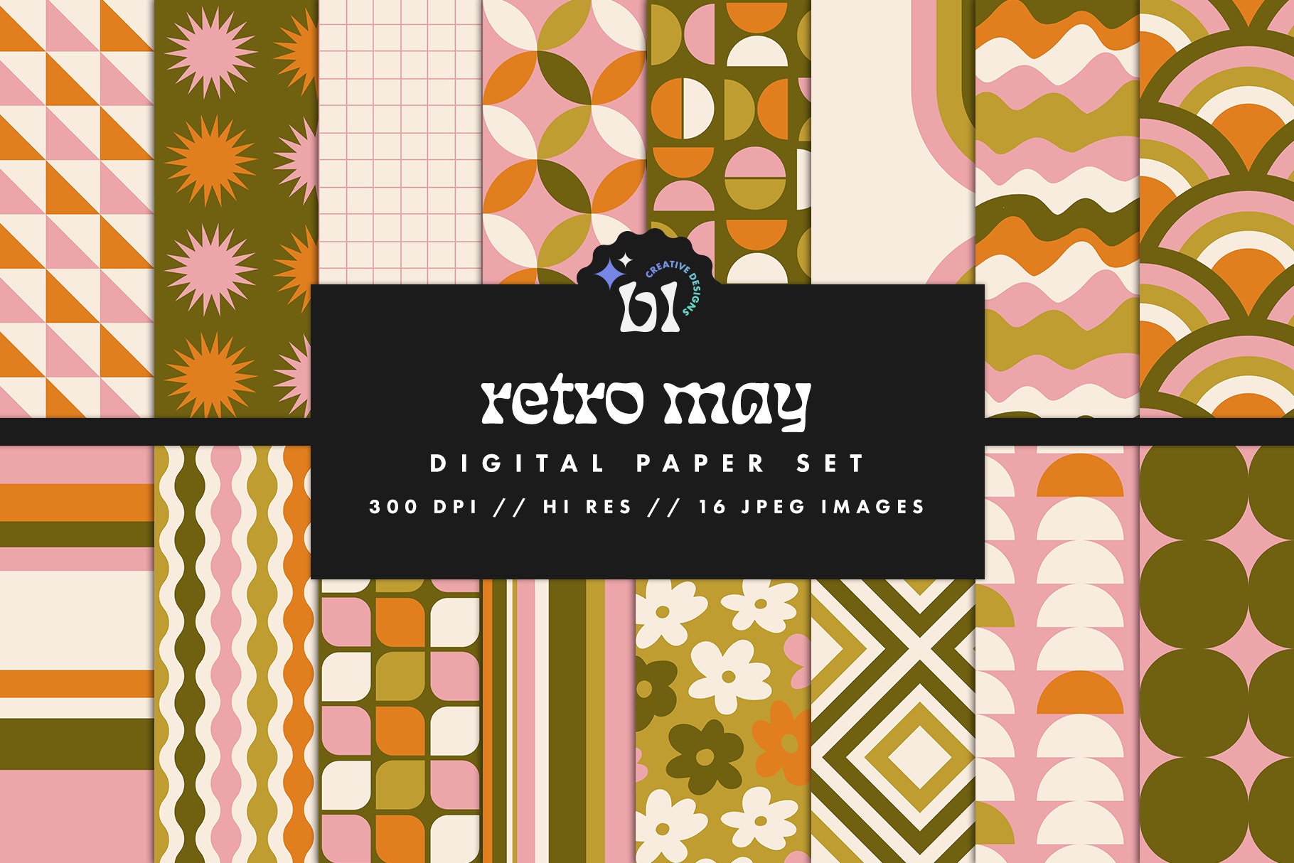 Retro Digital Paper Set, Seamless Textures, 70s Patterns, Vintage ...