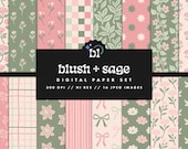 Sage and Blush Digital Paper Set, Seamless Textures, Boho Patterns, Doodle Backgrounds, Trendy Patterns, Printable, Commercial Use