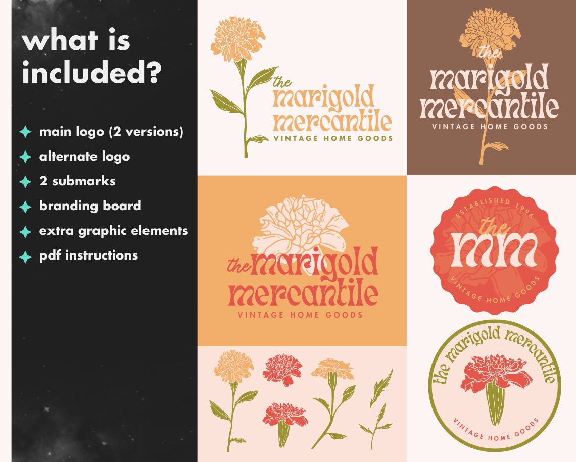 DIY Canva Logo Template - Floral Editable Logo - Fun Colorful Boho Logo ...