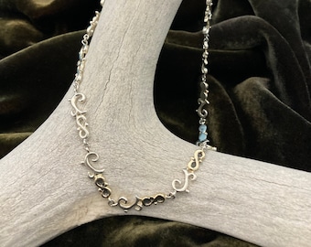 Sterling Silver Baroque Scroll Necklace with 14k Gold Detail