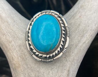 Vintage Navajo Turquoise Sterling Silver Pendant Brooch, Joseph & Matilda Rosetta~Fancy Silver Bezel