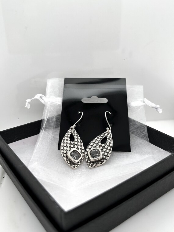 Modernist Solid Silver Dangle Earrings Blue-Green… - image 10