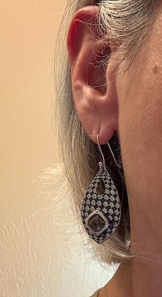 Modernist Solid Silver Dangle Earrings Blue-Green… - image 5