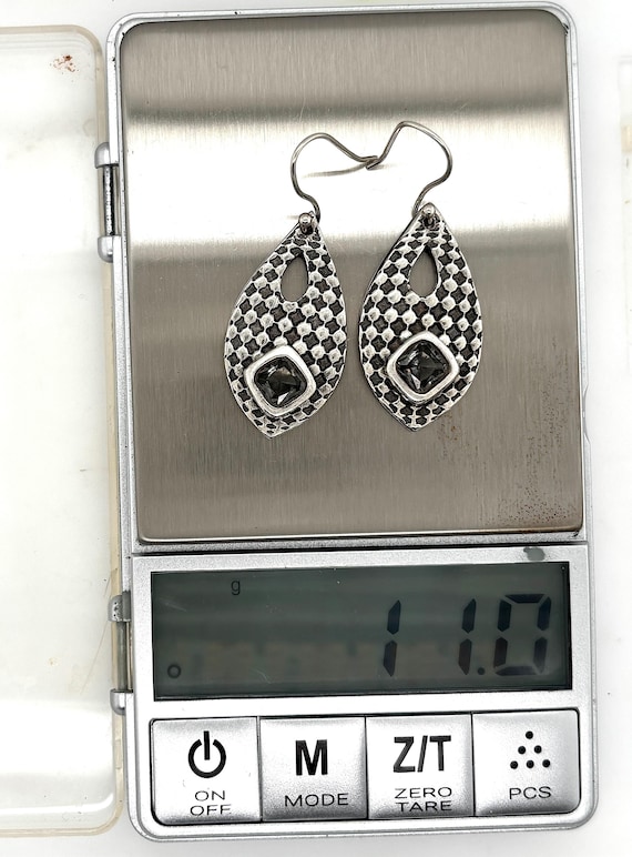 Modernist Solid Silver Dangle Earrings Blue-Green… - image 9