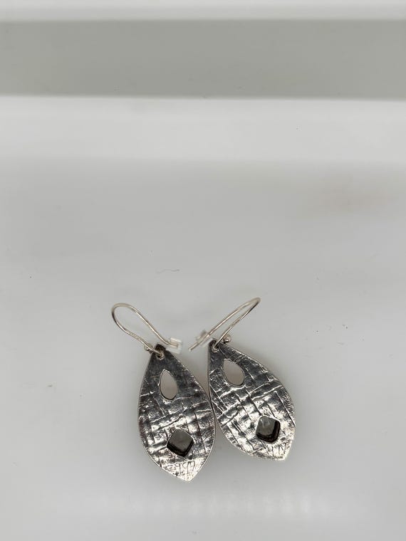 Modernist Solid Silver Dangle Earrings Blue-Green… - image 7