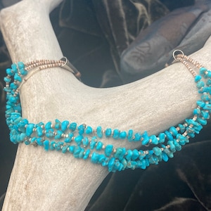 Turquoise~Shell Heishi~Silver Bench Beads~Copper Ribbed Beads~3 Strand Necklace~Navajo or Santo Domingo (Kewa) 18 1/2&quot;-Very Old~Rare