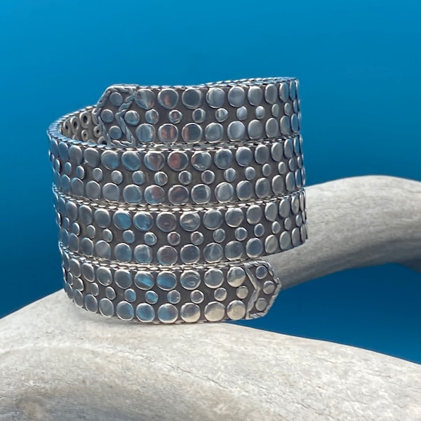 John Hardy Triple-Row  Dot Sterling Coil Wrap Nuansa Bracelet~Spring Coil~Marked "JH" "925" "M"~126.7 grams~Fits Wrist 6" to 6.5+"~Retired