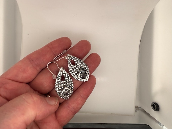 Modernist Solid Silver Dangle Earrings Blue-Green… - image 6