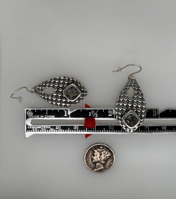 Modernist Solid Silver Dangle Earrings Blue-Green… - image 8