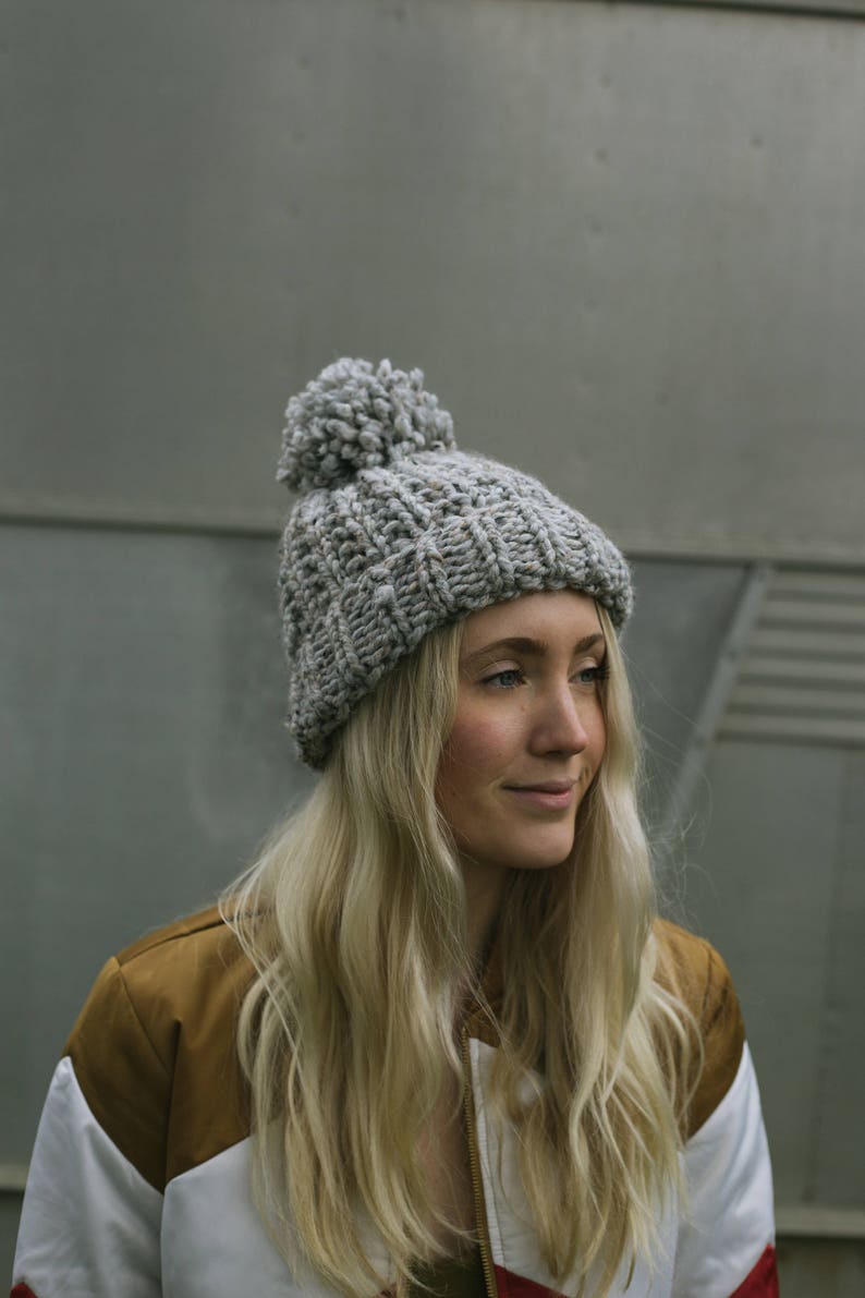 Textured Hat Knitting Pattern / Knit Beanie / Chunky Pom Pom Etsy