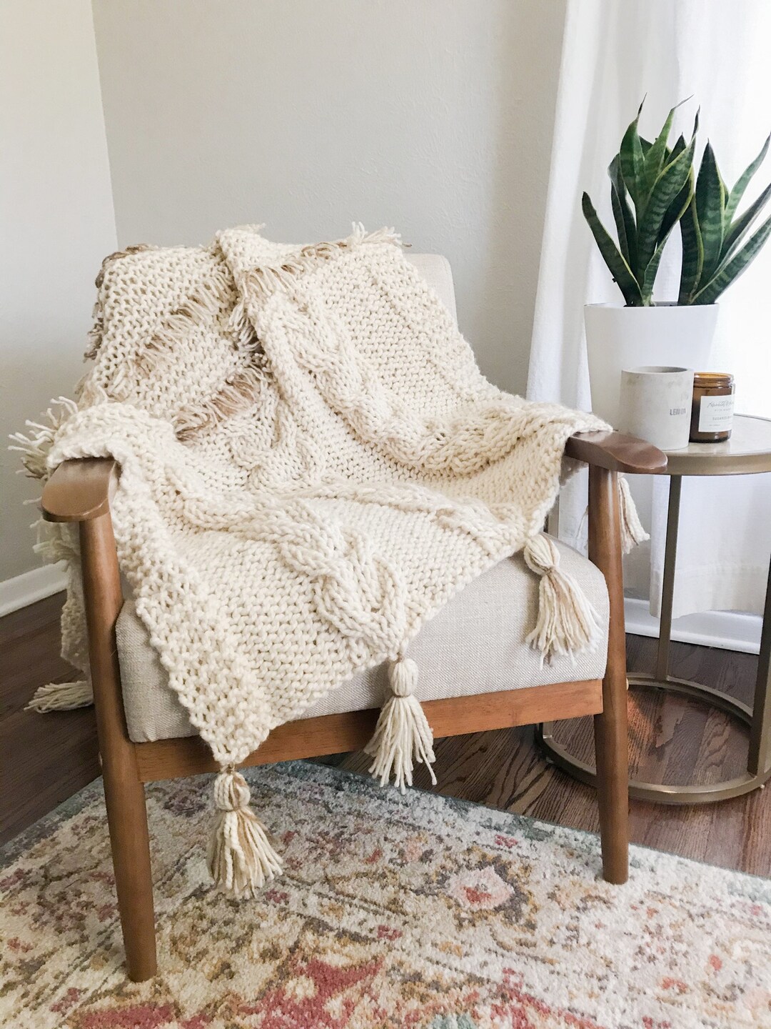 Fringe Cable Throw Blanket Knitting Pattern for Beginners (Instant Download) Etsy
