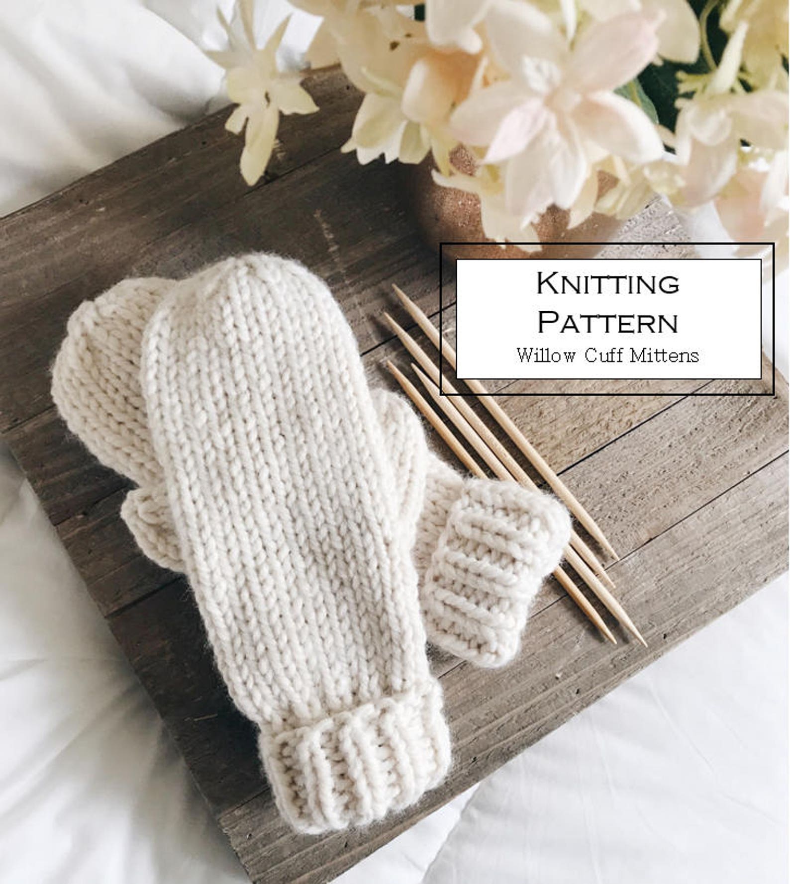 Knitting Pattern / Simple Chunky Mittens Willow Cuff Mittens Etsy