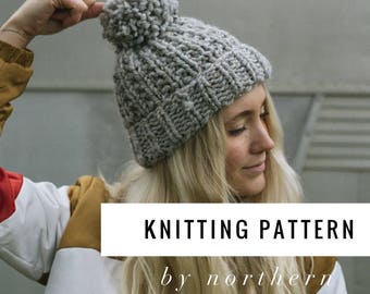 Textured Hat Knitting Pattern / Knit Beanie / Chunky Pom Pom Hat / Chunky Knit Hat Pattern / Beanie Pattern