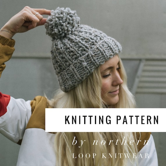Textured Hat Knitting Pattern Knit Beanie Chunky Pom Pom Hat