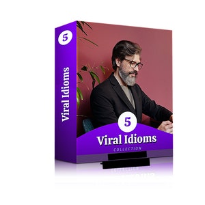 May include: Purple and white box with the text "5 Viral Idioms Collection" and a man in a black suit and glasses looking at a phone.