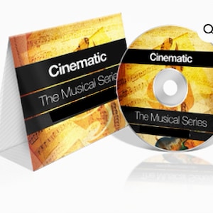 May include: A CD and a CD case with a gold and black design. The CD case has the text "Cinematic The Musical Series" on it. The CD has the text "Cinematic The Musical Series" on it.