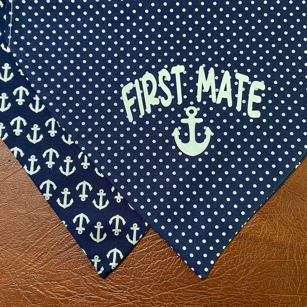 Boating Dog Bandana, Nautical Dog Bandana, Lake Dog Bandana, First Mate Dog Bandana, Anchor Dog Bandana, Reversible Nautical Dog Bandana