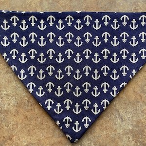 Anchor, Boating, Nautical, Sailing, Summer, Beach, Ocean, Blue Dog Bandana. Reversible Over the collar dog bandana