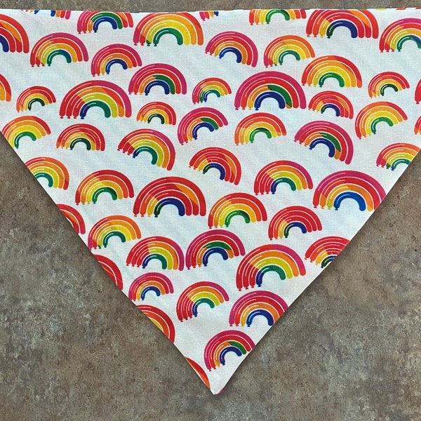 LGBTQ Pride Dog Bandana, Reversible one side Rainbow the other side is rainbow stripes.