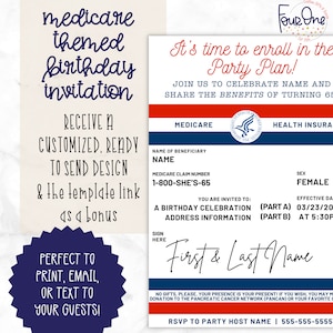 Benutzerdefinierte Medicare Einladung zum 65. Geburtstag - personalisierte Medicare Theme Einladung - digitaler Download