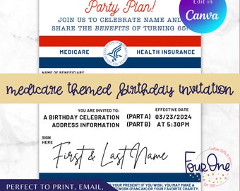 Benutzerdefinierte Medicare Einladung zum 65. Geburtstag - personalisierte Medicare Theme Einladung - digitaler Download