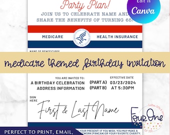 Invito personalizzato per il 65° compleanno di Medicare - Invito personalizzato a tema Medicare - Download digitale