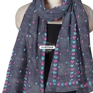 Navy Blue Phulkari Dupatta | Hand Embroidered Phulkari Dupatta