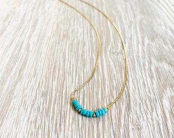 Dainty Beaded Necklace. Turquoise Beads Necklace. 18k Gold Plaited Necklace