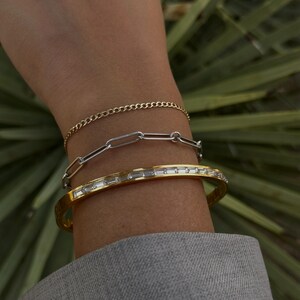Gold Bangle Bracelet| Minimalist | 18K Gold Plated Stackable | Zirconia | Luxury Chic