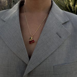 Gold Cherry Necklace, Cherry Pendant , Anniversary Gift, Birthday Gift, Gift for Her, Cherry Jewelry Gold,  Dainty Necklace
