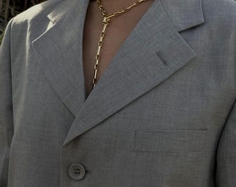 Gold Paperclip Lariat Necklace | Stainless Steel Y Drop