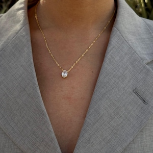 Diamond Solitaire Necklace, Gold Plated Everyday Diamond Necklace, Petite Moms Day Diamond Necklace, Layering, Diamond Bridal Necklace