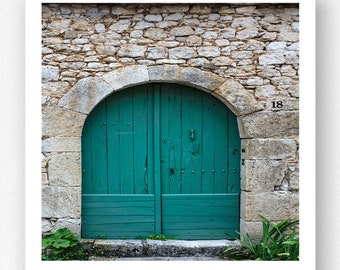 Door Photography - Rustic Wood Door Print, Teal Green 5x5 Square French Wall Art Photograph