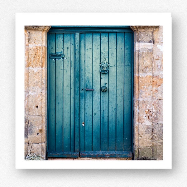 Door Print - France Photography, 5x5 Square Teal Blue Wall Art Travel Photo for Gallery Wall Decor