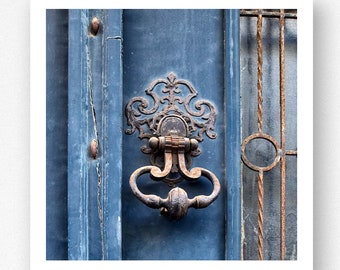 Door Photography - Rustic Wood Door Print, Blue 5x5 Square French Wall Art Photograph